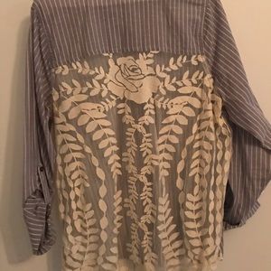 Women denim & lace button down